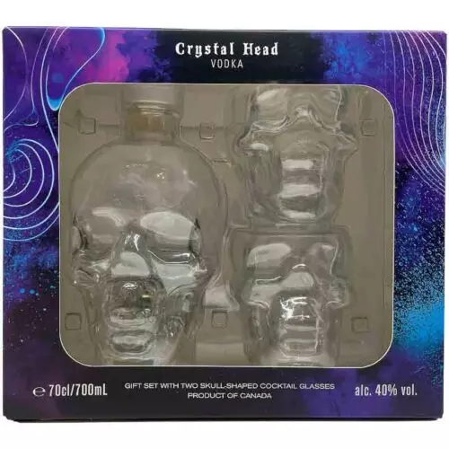 Crystal head skull vodka met 2 glazen