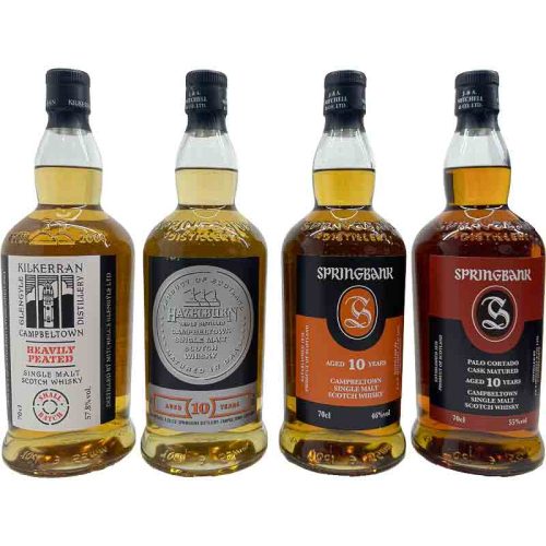 Hazelburn 10 years old, Kilkerran and Springbank 10 year old Palo Cortado cask matured whisky's 2024 bottles set van 4 flessen 70cl