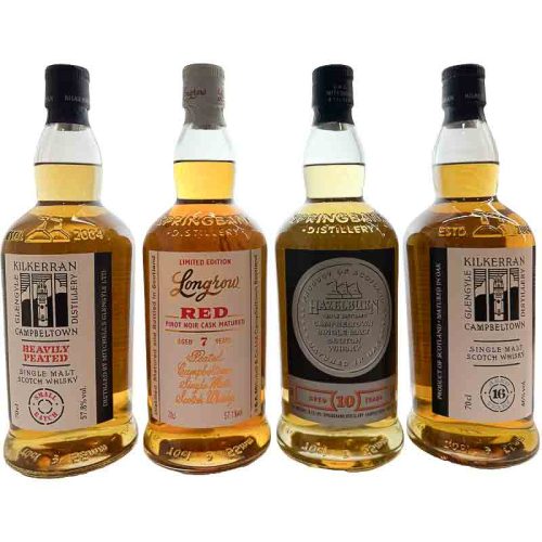 Kilkerran heavily peated, kilkerran 16, Hazelburn 10 and Longrow red 7 years old set van 4 flessen 70cl